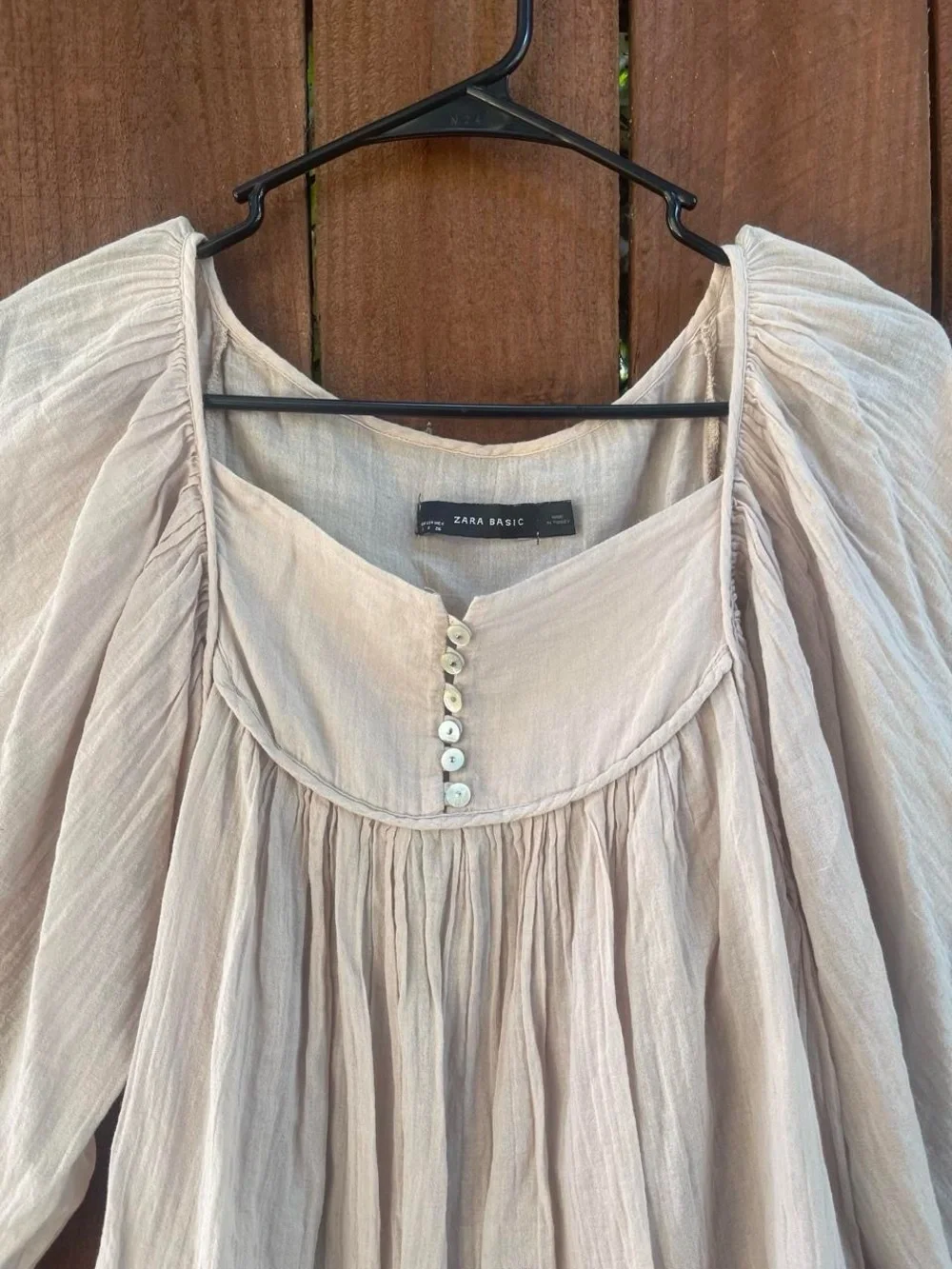 Zara Basic Cream Boho Rustic Cottagecore Peasant Flowy Top Sz S Puff Sleeve